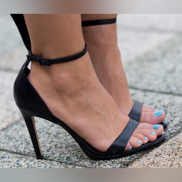 ZARA black strappy leather sandal heels ankle strap sold out blogger US 8 EU 39 - Picture 6 of 6